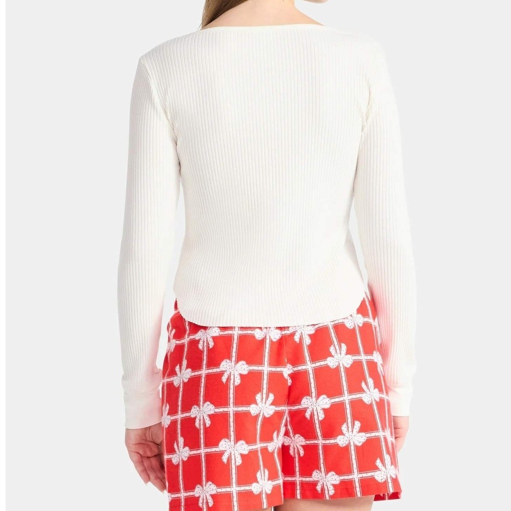 Scoop Neck Y2K Vibe Ribbed Shirttail Henley Top XL Winter White Cream‎ Shirt NWT - Picture 5 of 11
